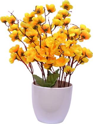 Yash Enterprises Small yellow cherry blossom Bonsai Artificial Plant  with Pot