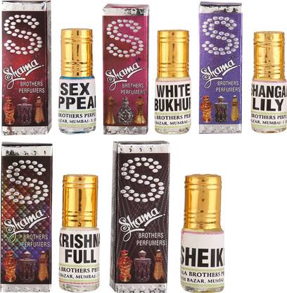 SHAMA 3ml each combo of 5 Assorted Fragrance Sex Appel, White Bukhur, Shanghi Lilly, Krishna Full, Sheikh Floral Attar