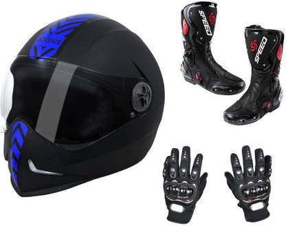 Steelbird 1 Bike Helmet, 1 Pro-Biker Full Riding Shoes Size-9, 1 Riding Gloves Combo