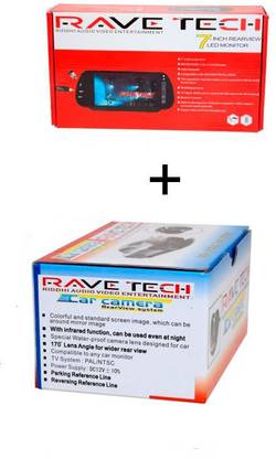 Ravetech 7" Mp5 Mirror monitor, car rear view camera Combo