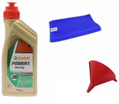 Castrol 1 Castrol Power1 10W-50 4T 1 Litre Bike Engine Oil, 1 Cloth, 1 Funnel-TVS Apache RTR 180, 1 Funnel-TVS Apache RTR 180 Combo
