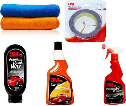 3M 1Pcs 3M Car Premium Liquid Wax-200 ml. & 3M Car wash shampoo-250 ml. & 3M Car Dashboard Dresser-500 ml. & 3M Double Sided Tape -12mm x 4 Meter & Auto Pearl Microfiber Cloth 2 pcs. Combo