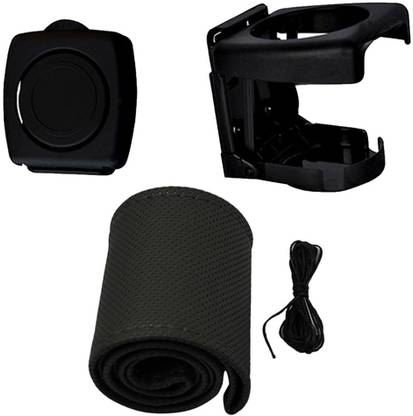 Allure Auto 1 Ring Type Car Steering Cover, 1 pcs Glass holder Combo