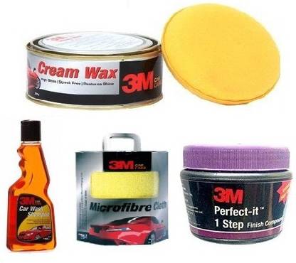 3M Cream Wax, Car Shampoo, Microfiber Cloth, Perfect-it 1 Step Finish Compound Scratch Remover Combo