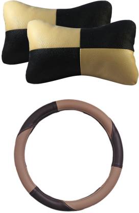 Allure Auto 1 Ring Type Car Steering Cover, 1 Pair Of Neck Rest Combo
