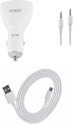 FURST Set Of 3 Amp. Dual Port Car Charger, USB Data Cable, AUX Cable For Samsung Galaxy S3 Combo
