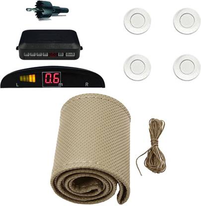 Allure Auto 1 Ring Type Car Steering Cover, Car Reverse Parking Sensor With Led Display- White Combo