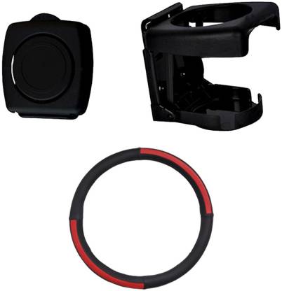 Allure Auto 1 Ring Type Car Steering Cover, 1 pcs Glass holder Combo