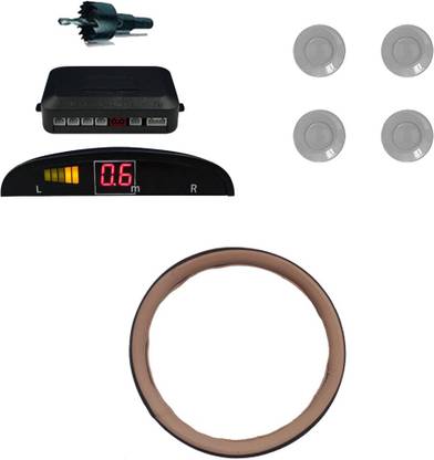 Allure Auto 1 Ring Type Car Steering Cover, Car Reverse Parking Sensor With Led Display- Silver Combo