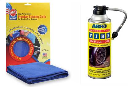 ABRO 1 Quick Fix Tyre Inflator and Sealant QF-25 (340 gm), 1 Microfiber Cloth Combo