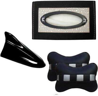 AUTO PEARL 1Pcs Car Vastra Neck Rest Pillow Check Black Silver & Car Tissue Paper with Box Black Beige Croc And Shark Fin Replacement Signal Receiver Antenna Black Combo