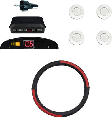 Allure Auto 1 Ring Type Car Steering Cover, Car Reverse Parking Sensor With Led Display- White Combo