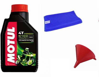 MOTUL 1 Motul 5100 15W50 4T 1 Litre Bike Engine Oil, 1 Cloth, 1 Funnel-Honda Unicorn 160, 1 Funnel-Honda Unicorn 160 Combo
