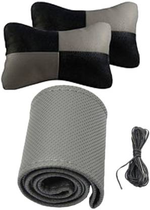 Allure Auto 1 Leatherite Car Steering Cover, 1 Pair Of Neck Rest Combo