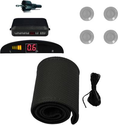 Allure Auto 1 Ring Type Car Steering Cover, Car Reverse Parking Sensor With Led Display- Silver Combo