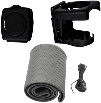 Allure Auto 1 Ring Type Car Steering Cover, 1 pcs Glass holder Combo