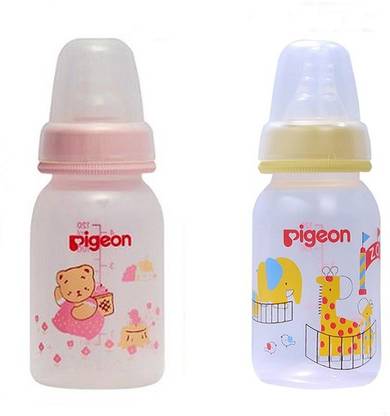 Pigeon printed Peristaltic 120ml Nursing Bottle with S Size Nipple (Pink And Yellow ) Pack of 2 - 120 ml