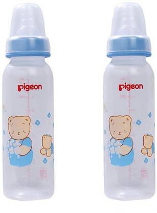 Pigeon printed Peristaltic 240ml Nursing Bottle with L Size Nipple (Blue ) Pack of 2 - 240 ml