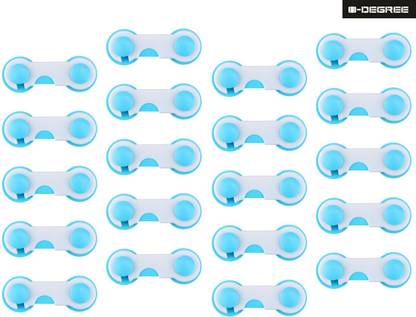0-DEGREE Baby Safety Lock Latch for Drawer Kitchen Cupboard Machine Refrigerator fridge for Child Infant Toddler (20 Unit, Blue White)