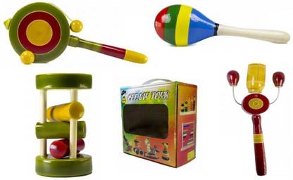 CeeJay Set of 4 Colorful Wooden Baby Toys:Model RA-OW009 Rattle