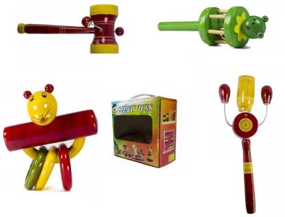 CeeJay Set of 4 Colorful Wooden Baby Toys:Model RA-OW013 Rattle