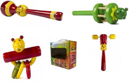 CeeJay Set of 4 Colorful Wooden Baby Toys:Model RA-OW018 Rattle