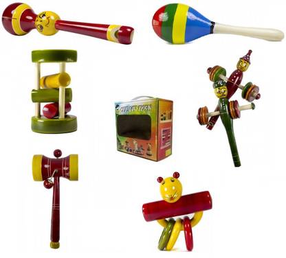 CeeJay Set of 6 Colorful Wooden Baby Toys:Model RA-OW023 Rattle