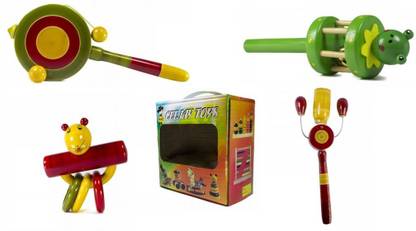CeeJay Set of 4 Colorful Wooden Baby Toys:Model RA-OW008 Rattle