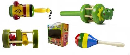 CeeJay Set of 4 Wooden Rattles ( Rattle Bell + Rolling Rattle +Rattle Egg +Rattle Spin) Rattle