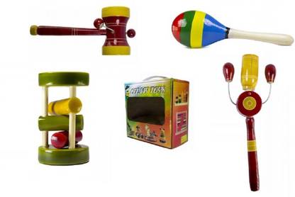 CeeJay Set of 4 Colorful Wooden Baby Toys:Model RA-OW014 Rattle