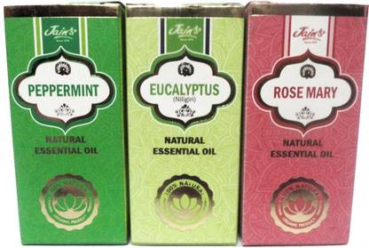 Jain's Set of 3 Natural Essential Oil (10 ml each) Scent: Peppermint, Rose Mary and Eucalptus