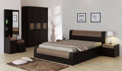 SPACEWOOD Engineered Wood Bed + Side Table + Wardrobe + Dressing Table