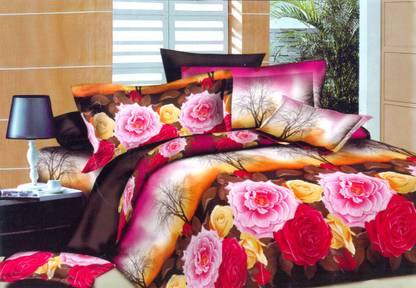FLAMINGO Cotton Double Floral Fitted (Elastic) Bedsheet