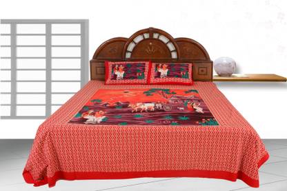 PinkCity Style 220 TC Cotton Queen Printed Flat Bedsheet
