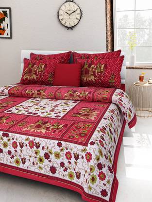 UNIQCHOICE 144 TC Cotton Double Printed Flat Bedsheet