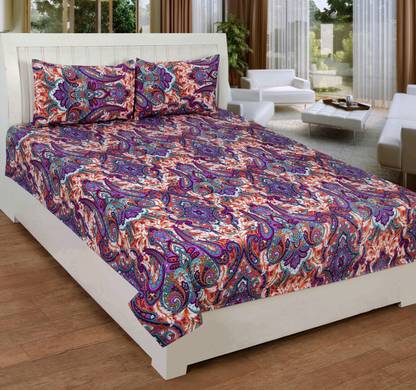 The Chaddar Polycotton Double Self Design Flat Bedsheet
