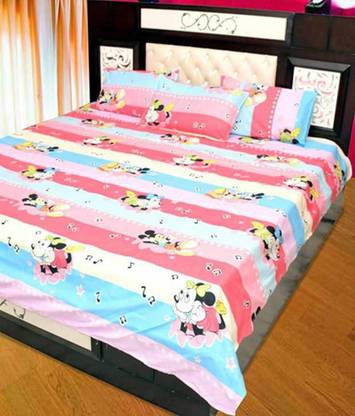 EXCEL BAZAAR Polycotton Queen Flat 180 TC Cartoon Bedsheet
