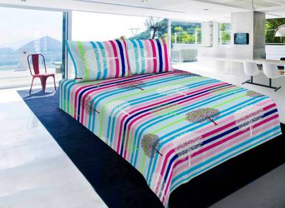 The Chaddar Polycotton Double Striped Flat Bedsheet