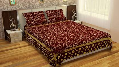 CORAL Silk Double Flat Abstract Bedsheet