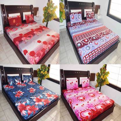 Manya Shop Polycotton Double 3D Printed Flat Bedsheet
