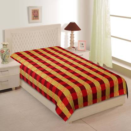 shop jaipuri 180 TC Cotton Single Checkered Fitted (Elastic) Bedsheet