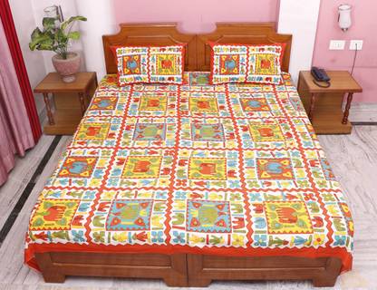 PAWAN TEXTILES Cotton Double Printed Flat Bedsheet