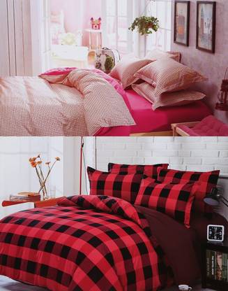 home basics Polycotton Queen Checkered Flat Bedsheet