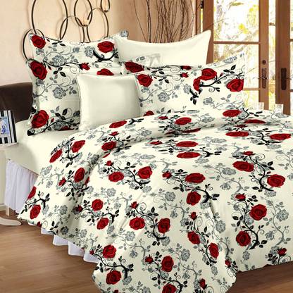Ahmedabad COTTON 144 TC Cotton Double Floral Flat Bedsheet