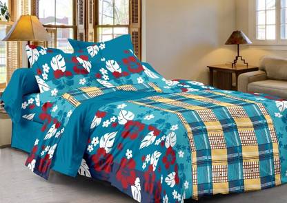 CENIZAS 132 TC Cotton Double Geometric Flat Bedsheet