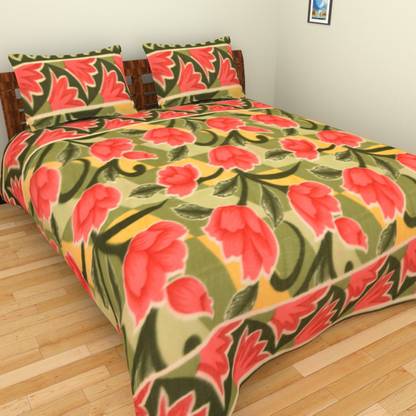 Feathers Polyester Double Floral Flat Bedsheet