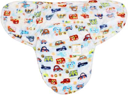 OLE BABY Different cars print on white color base Comfortable Swaddle Blanket, Adjustable Infant Wrap With Velcro Closure , Soft Furry 0-6 months Sleeping Bag