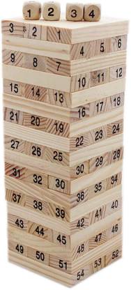 Tootpado Jenga Wooden Bulding Blocks (Height-22 cm) - Team Number Game, Stacking, Educational, Learning, Tumbling Tower Toy.