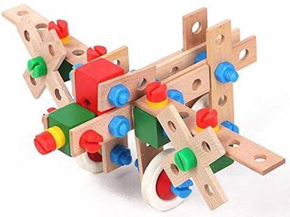 XTOYS Wooden 69-Pieces Plane Building & Construction Set, For Ages 5+ Years