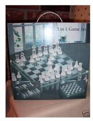 Chess Checkers Backgammon Set 3 In 1 Glass Setchess/Checkers/Backgammon Strategy & War Board Game